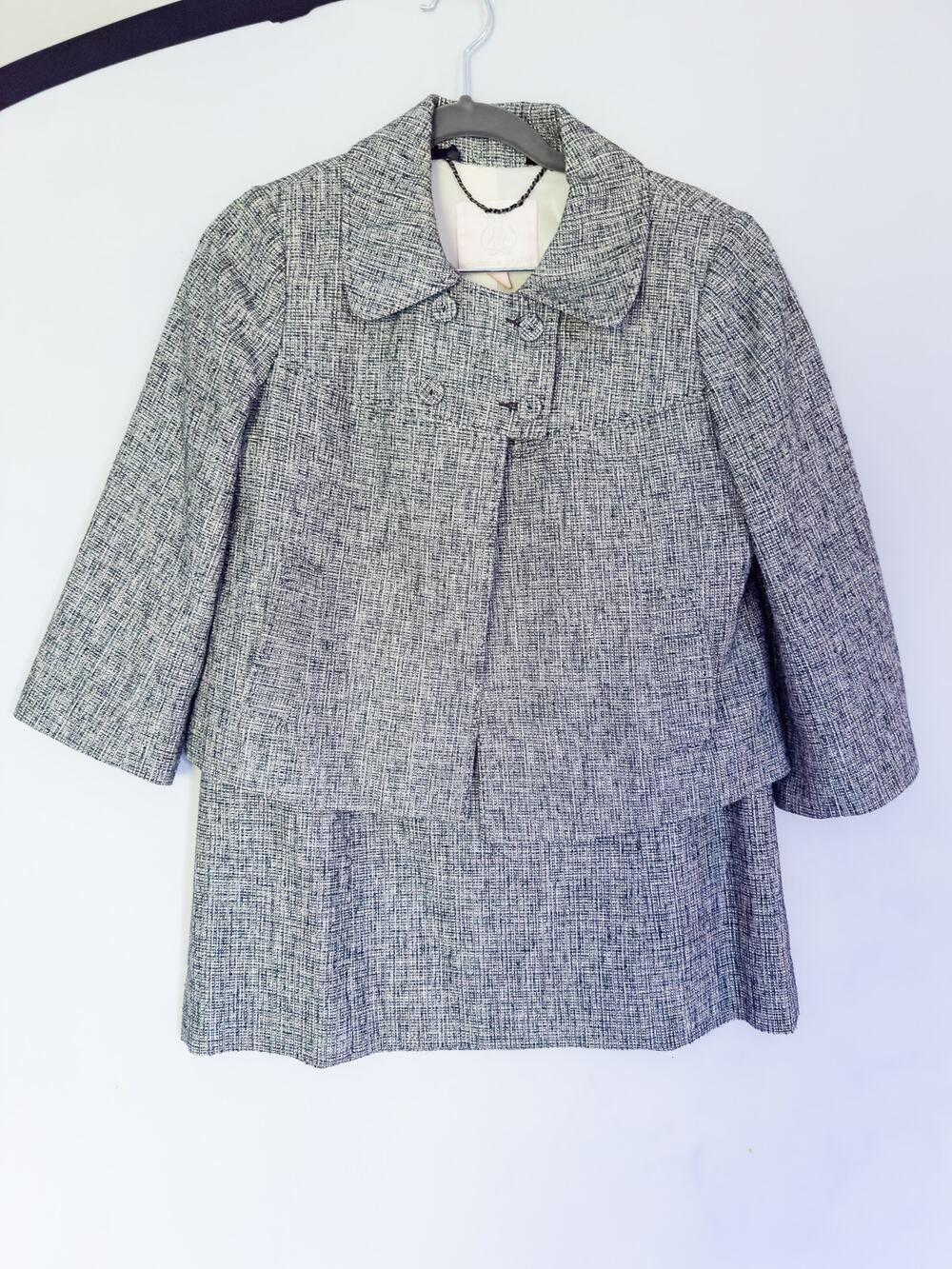 Rebecca Taylor Tweed Blazer Jacket & Pencil Skirt Suit Gray/Black/White Sz 6